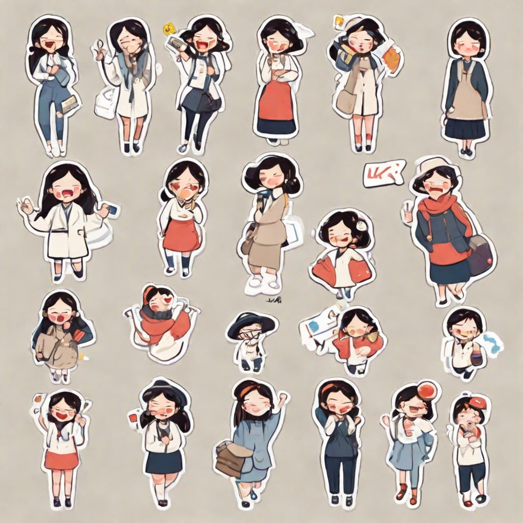 Create a series of stickers Cute korea working wom
