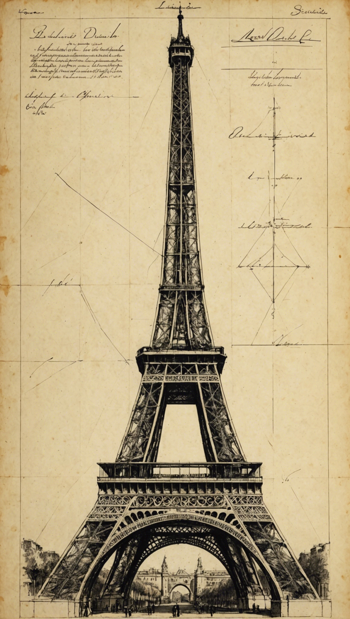 Eiffel Tower architectural sketch by leonardo davi